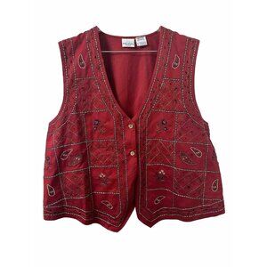 Vtg 90 Bobbie Brooks Woman PL Vest Floral Embroidered Patchwork Fairy Whimsigoth